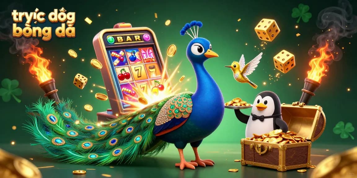 Experience trực tiếp bóng đá with excitement and rich visuals, as characters celebrate amidst lavish gaming elements.