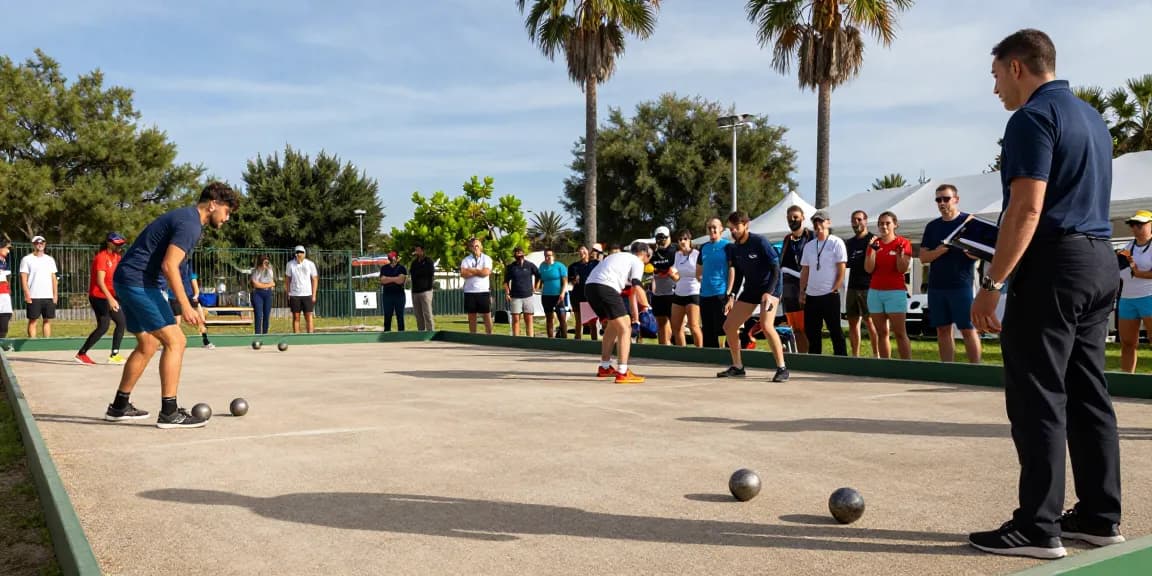 Exciting petanque match at fopikotabanjarba.org with players engaged and spectators cheering.