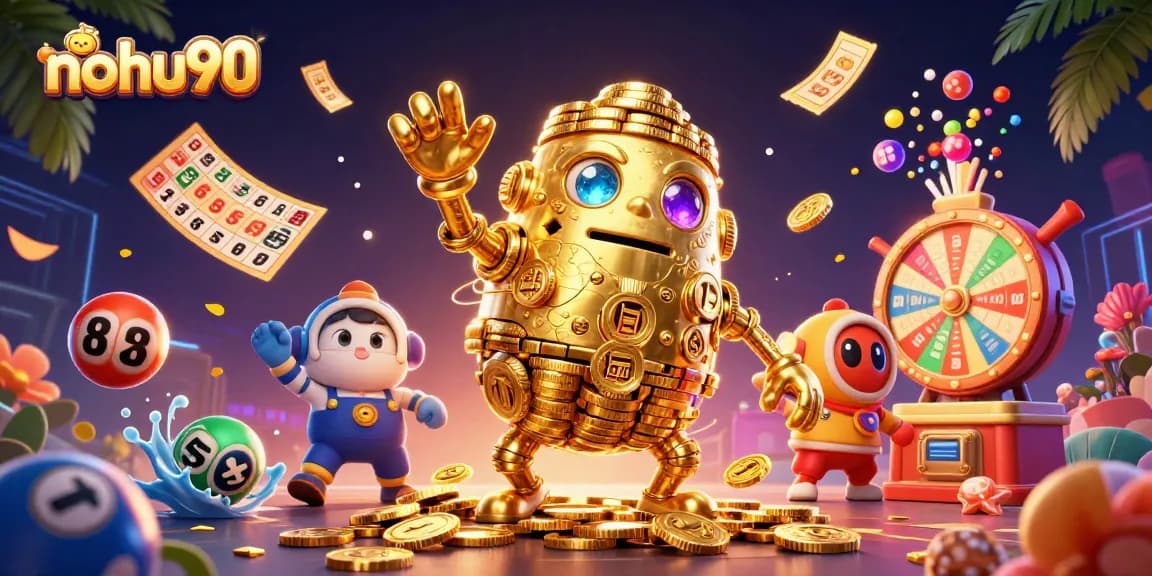 Spin and win exciting jackpots with nohu90's vibrant 3D casino illustration.