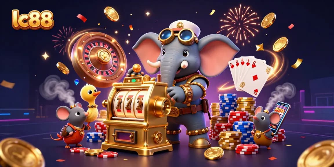 Experience the excitement of lc88 with a dynamic slot machine scene featuring a steampunk elephant engineer.