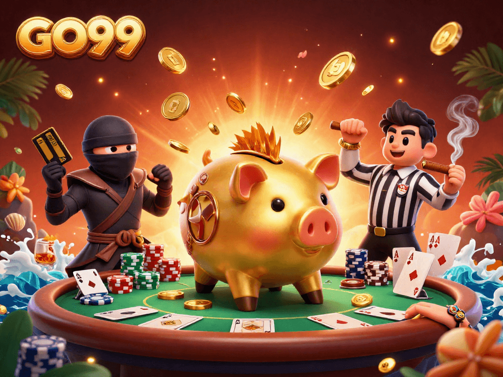 Experience the thrill of GO99 gaming with dynamic casino elements in an engaging illustration.