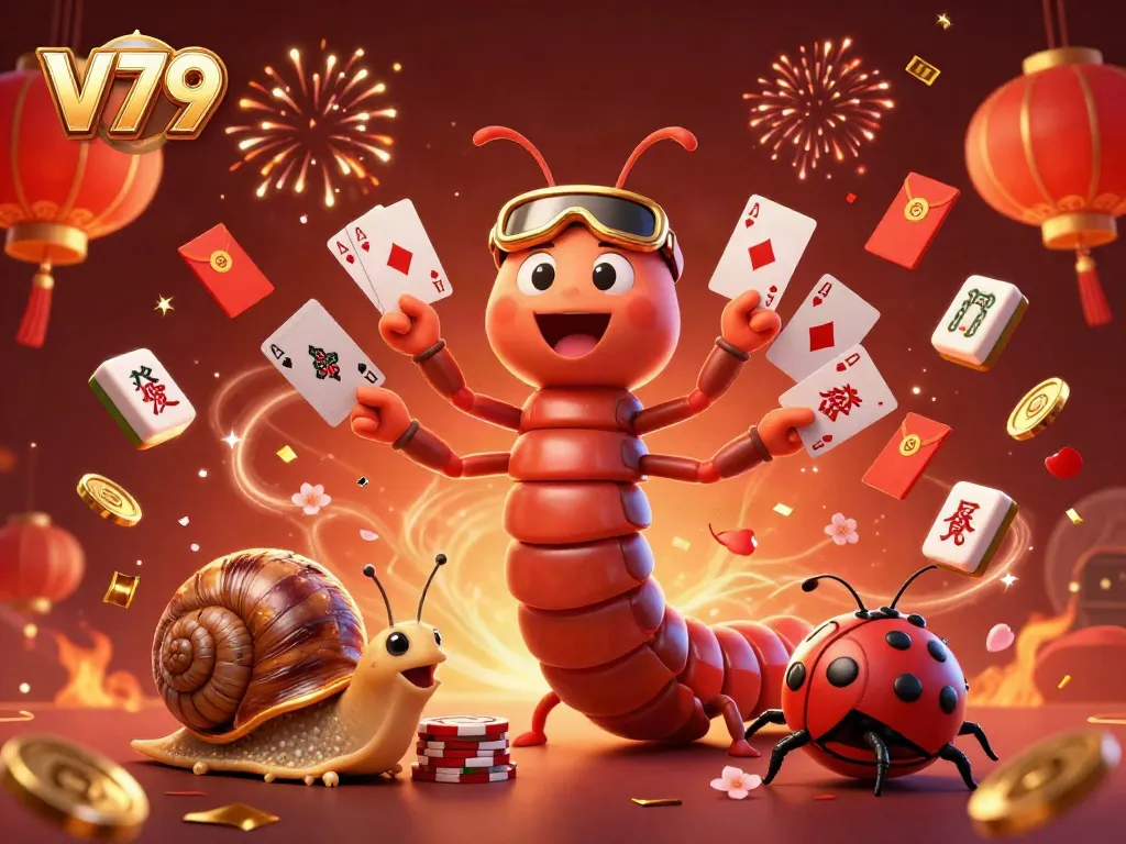Engage with the exciting V79 casino experience, featuring vibrant characters and festive elements.