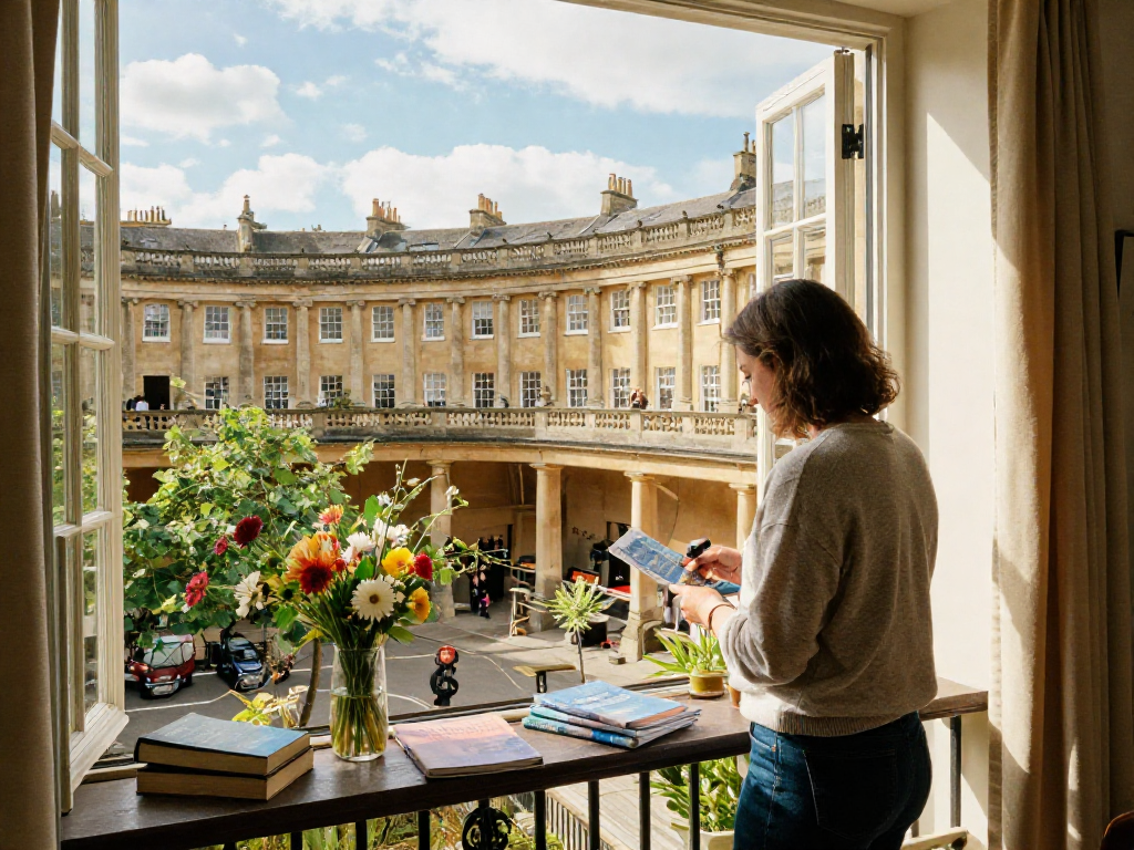 Airbnb management in Bath with a host showcasing a beautiful property and local attractions.