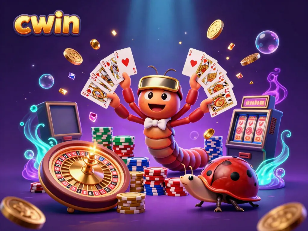 Engage in winning moments with cwin, featuring a dynamic cartoon dealer and exciting casino elements.