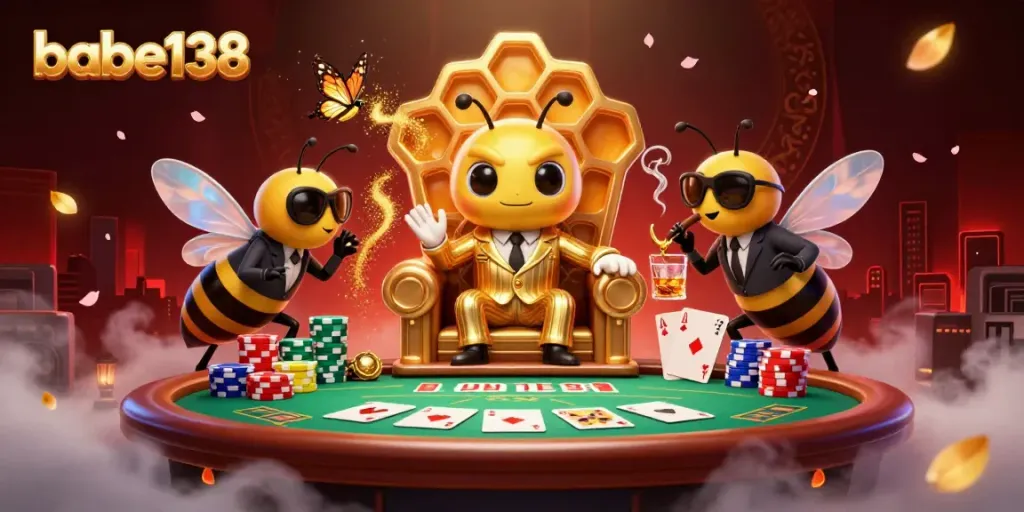 Ilustrasi 3D bos mob bumblebee di tahta kasino, menggambarkan permainan menggunakan babe138.
