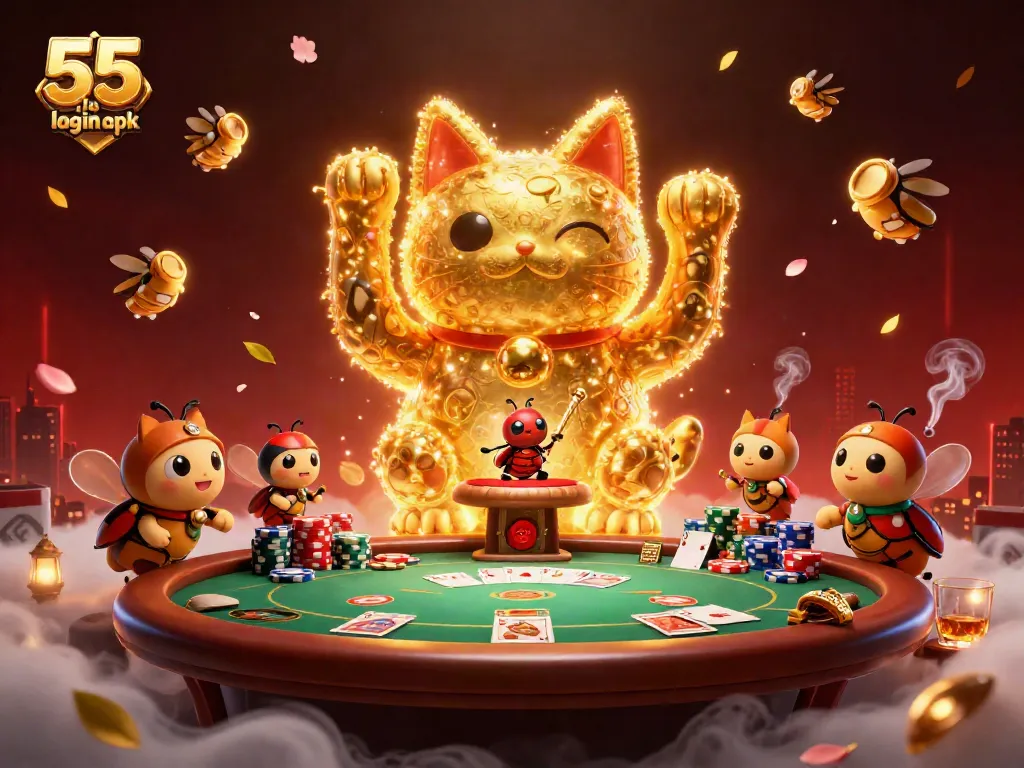 Experience the thrill of gambling with 55 club login apk, showcasing a dynamic illustration of casino elements and characters.