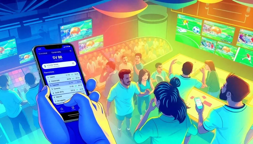 Discover the innovative SV 88 sports betting platform interface amidst a lively environment.