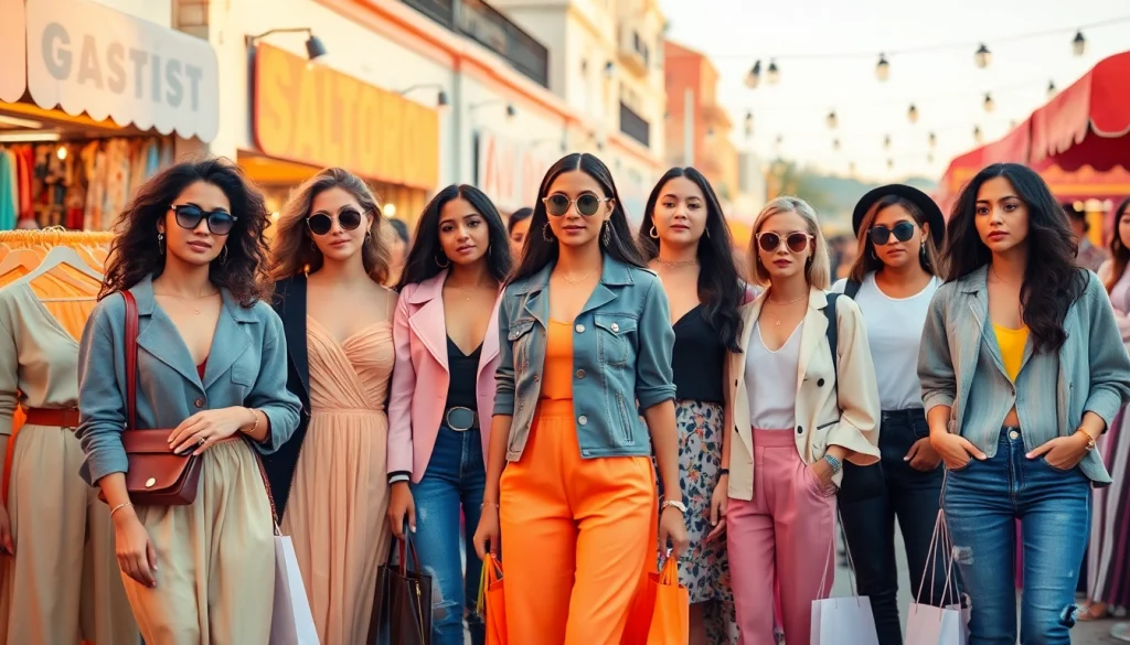 Diverse women showcasing the latest trends in Women Fashion at an outdoor market.