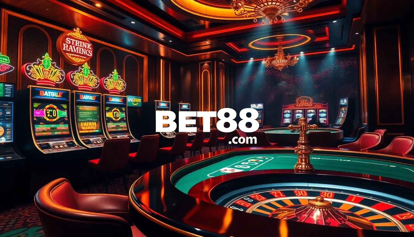 Experience thrilling casino action at BET88 COM with vibrant slot machines and engaging poker tables.