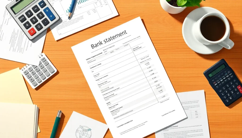 A close-up view of a bank statement on a desk, highlighting financial transactions and organization.