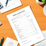 A close-up view of a bank statement on a desk, highlighting financial transactions and organization.