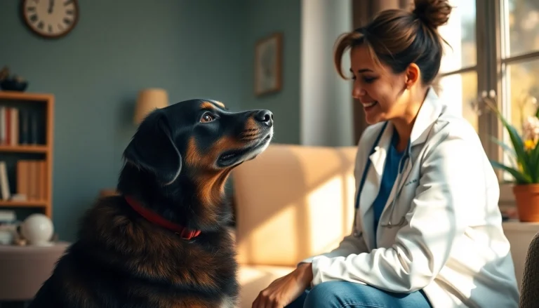 Clinical psychologist with a therapy dog in Sydney fostering a warm therapeutic environment.