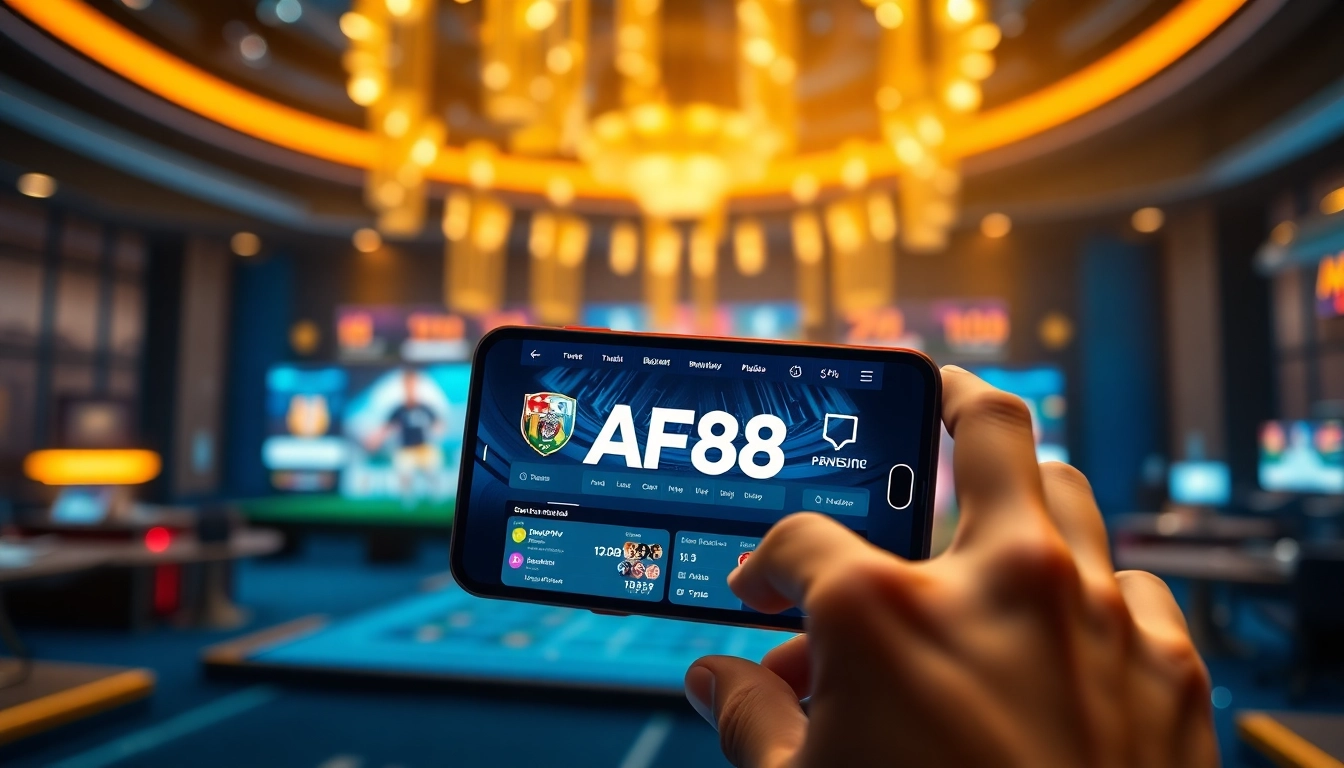 Interactive AF88 online betting interface showcasing user engagement and app features.