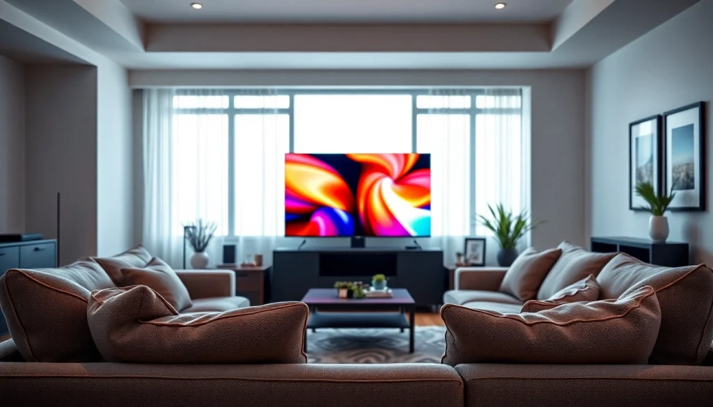A sleek iron TV displayed in a modern living room showcasing a vibrant screen and inviting decor.