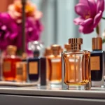 Showcase of a luxury perfume dupe website featuring elegant bottles and rich textures.