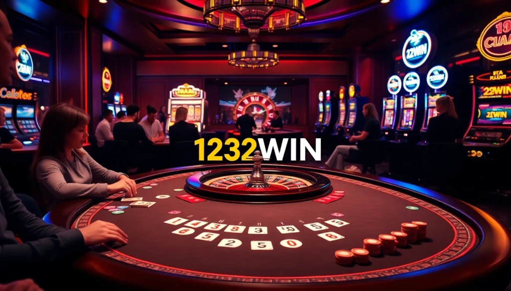 Experience the thrill at 123WIN's luxurious casino atmosphere with vibrant games.