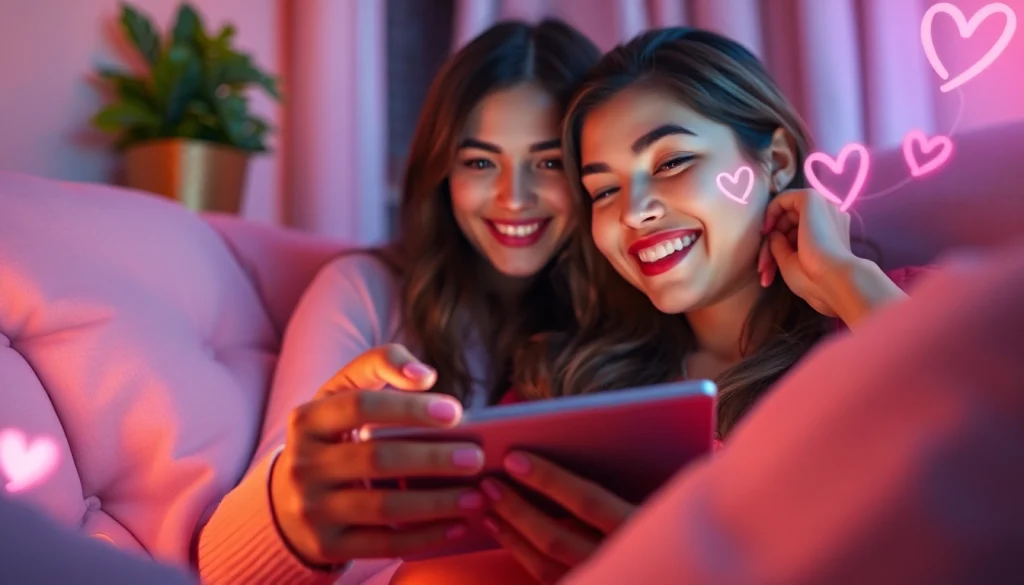 Engaging in intimate ai sex chat on a tablet, surrounded by a cozy atmosphere.