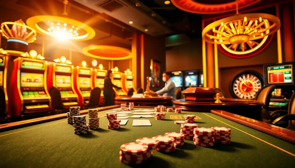 Players enjoying a thrilling casino experience at nhà cái usbet with lively tables and rich gameplay.