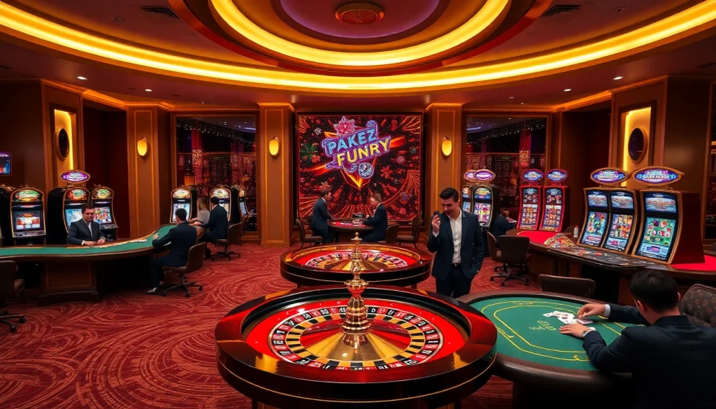 Experience the thrilling gameplay at max88 vin casino, showcasing vibrant roulette tables and poker games.