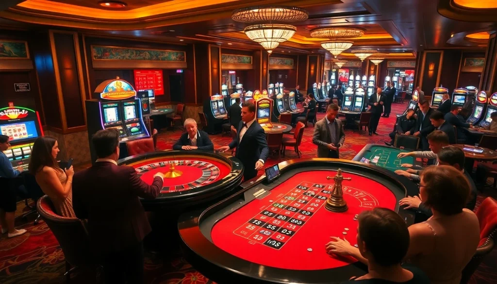 KJC casino scene showcasing an exciting roulette table with players in action and vibrant chips.