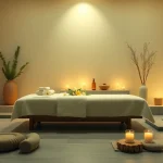 Spa Ads showcasing a tranquil massage setup with soft lighting and natural decor.