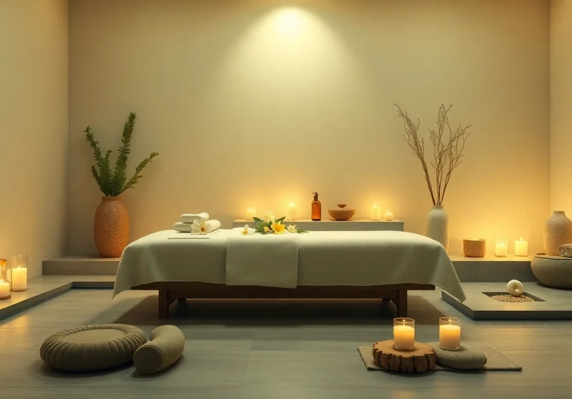 Spa Ads showcasing a tranquil massage setup with soft lighting and natural decor.