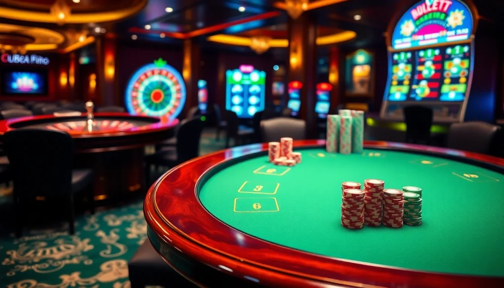 Winning at poker tables and slot machines at https://u888hii.com/ with colorful chips and roulette.