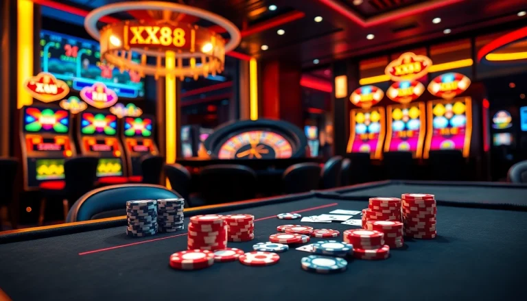 Experience thrilling games at XX88 with professional tables and vibrant slot machines.