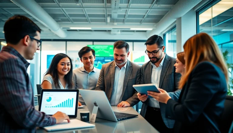 Dynamic team collaboration on ERP yazılım in a modern office setting.