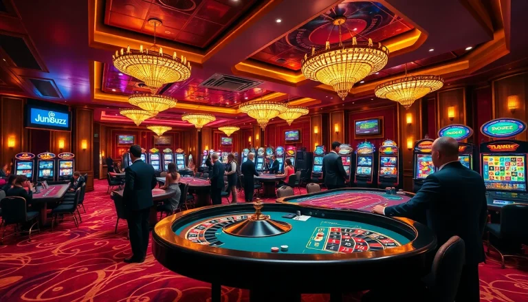 Players enjoying immersive games at Jun88buzz, featuring roulette, poker, and slot machines.