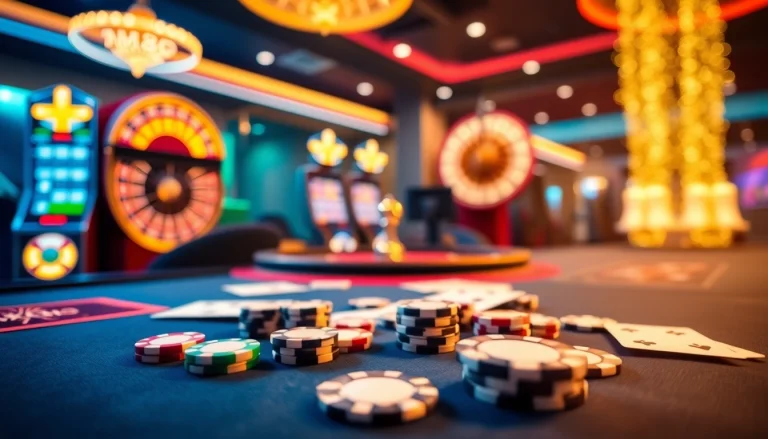 Experience thrilling gambling at MM88 with vibrant casino tables and engaging slot machines.