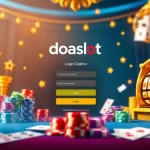 Experience the thrill of doaslot login with an elegant online casino interface featuring slot machines and poker chips.