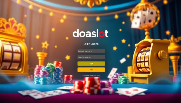 Experience the thrill of doaslot login with an elegant online casino interface featuring slot machines and poker chips.