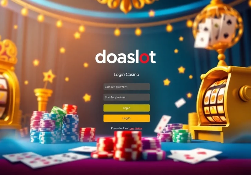 Experience the thrill of doaslot login with an elegant online casino interface featuring slot machines and poker chips.
