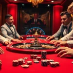 Professional gamblers playing at the F 168 casino table with vibrant chips and exciting atmosphere.