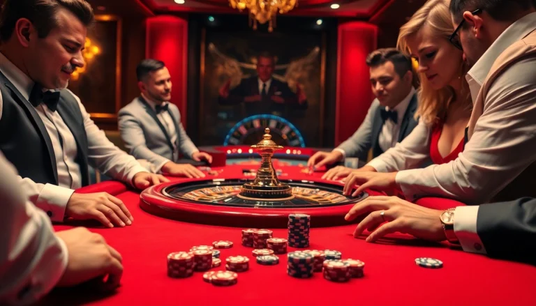 Professional gamblers playing at the F 168 casino table with vibrant chips and exciting atmosphere.