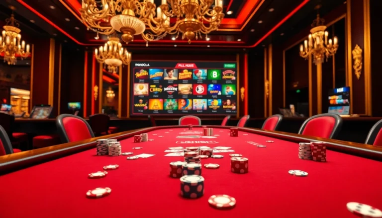 Experience thrilling games at ingatbola casino with a vibrant poker scene and colorful chips.