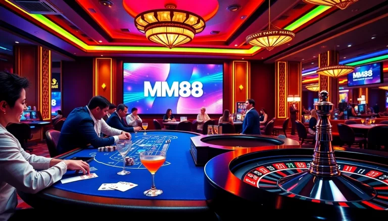 Experience the excitement of MM88 with a luxurious casino atmosphere featuring blackjack and roulette.