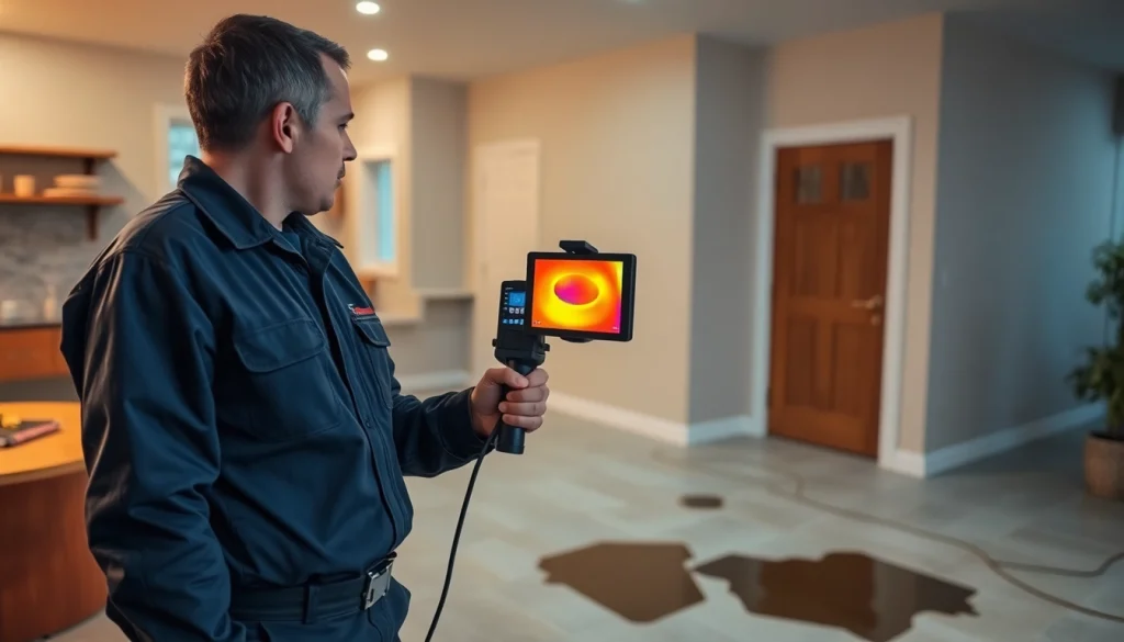 Detecting a leak in concrete floor using advanced thermal imaging technology.