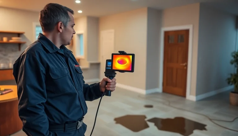 Detecting a leak in concrete floor using advanced thermal imaging technology.