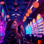 Experience the excitement of hoki138 pro with gamers enjoying thrilling slot games and vibrant visuals.