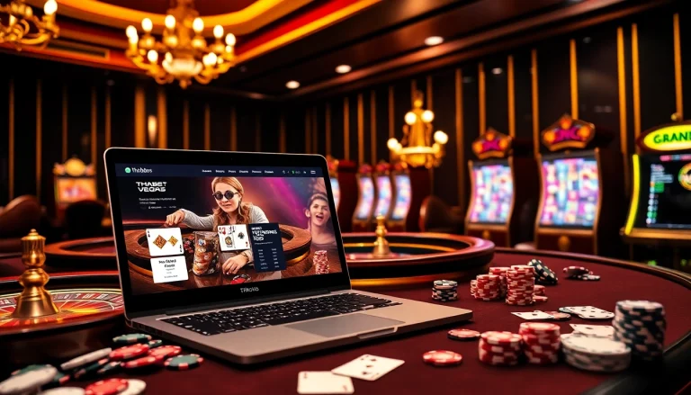 Experience thrilling gaming at https://thabet.vegas/ with vibrant casino tables, cards, and roulette.