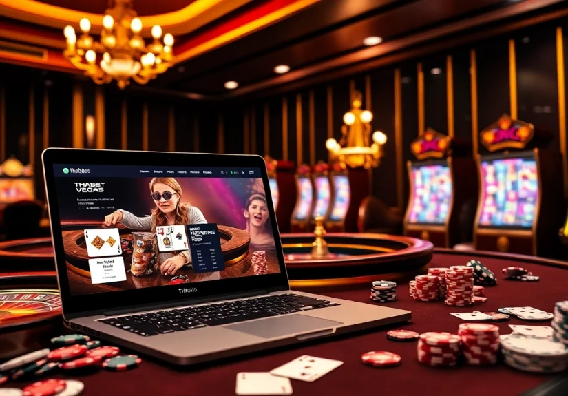 Experience thrilling gaming at https://thabet.vegas/ with vibrant casino tables, cards, and roulette.