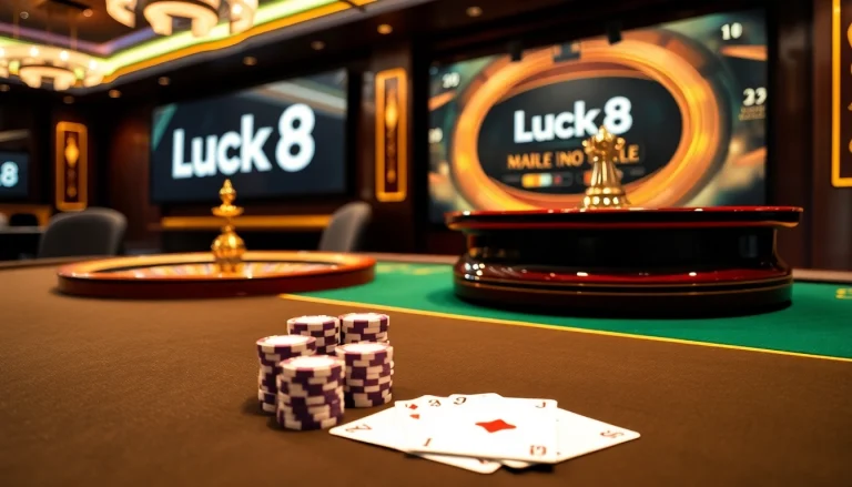Play at Luck8 with exciting casino tables, poker chips, and thrilling games.