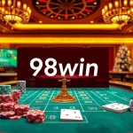 Players enjoying a thrilling moment at the 98win casino table with vibrant chips and cards.