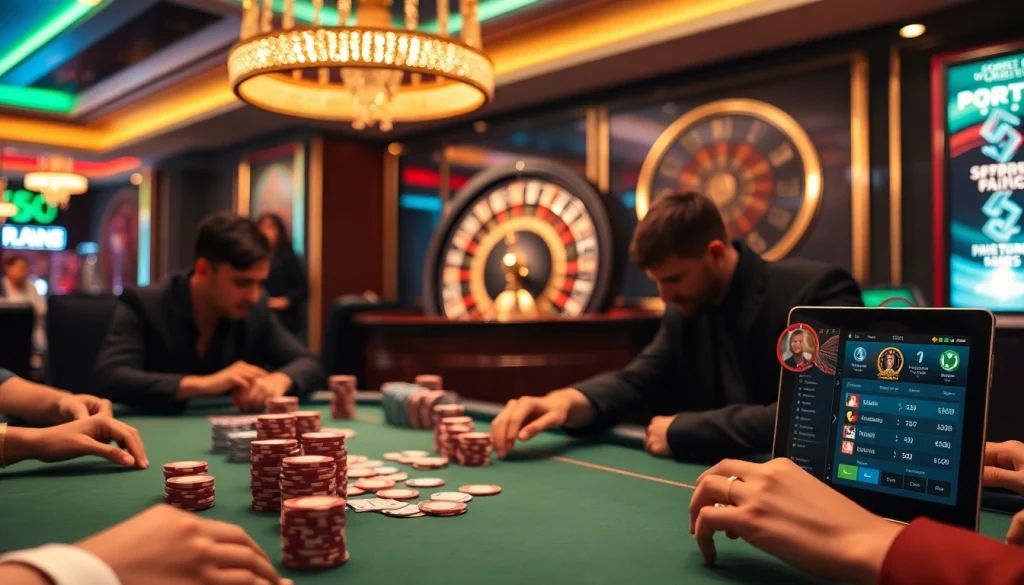 Experience the excitement of high-stakes gambling at an S8 poker table with vibrant chips and professional gameplay.