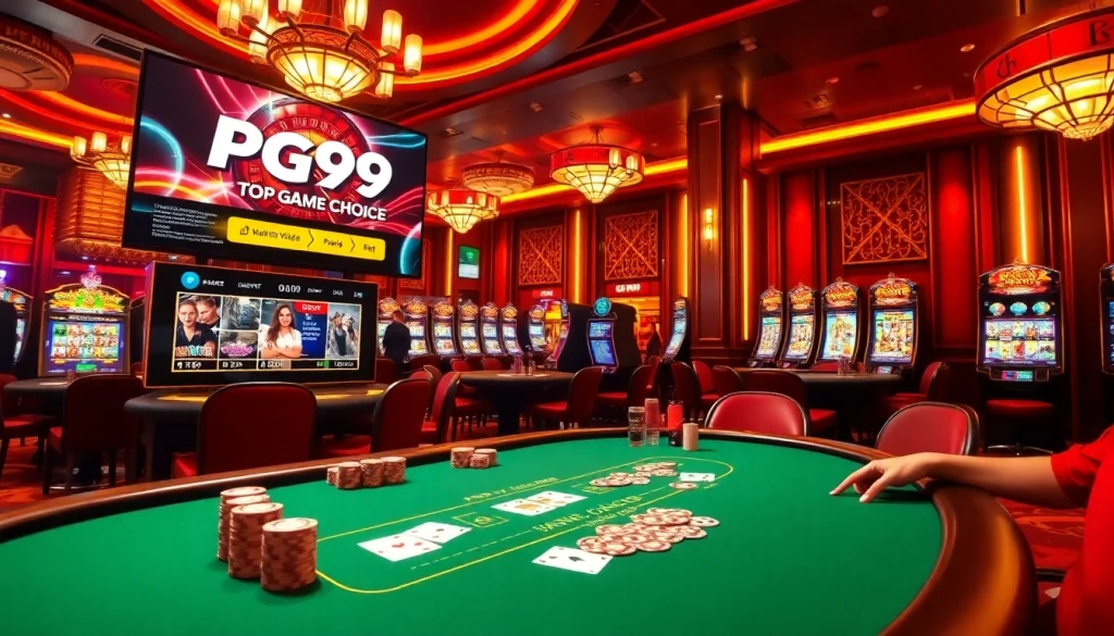 Experience high-stakes poker at PG99 casino with vibrant colors and lively atmosphere.