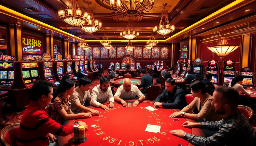 Experience the thrill of RR88 casino with engaging poker games, vibrant slot machines, and professional gambling atmosphere.