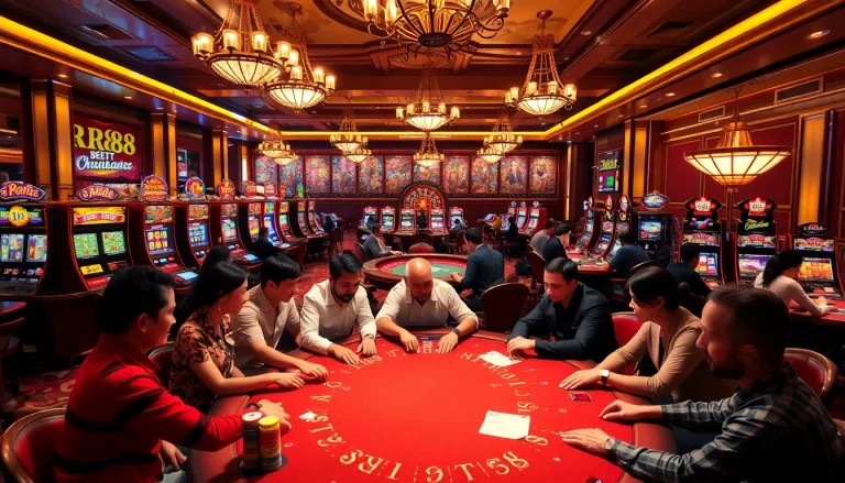 Experience the thrill of RR88 casino with engaging poker games, vibrant slot machines, and professional gambling atmosphere.