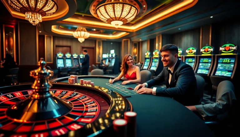 E2bet players enjoying an electrifying game at a luxurious casino table with vibrant poker chips.